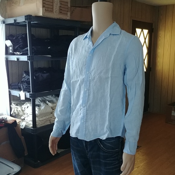 Frank & Eileen Paul Blue Linen Button Down Shirt - Picture 3 of 7